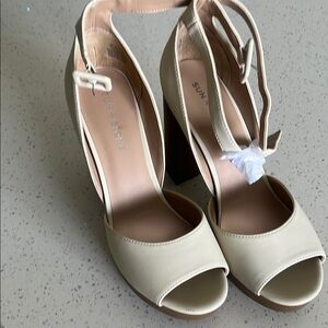 Sun + Stone Cream Peep-Toe Heels with Ankle Strap